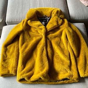 Mustard yellow faux fur coat